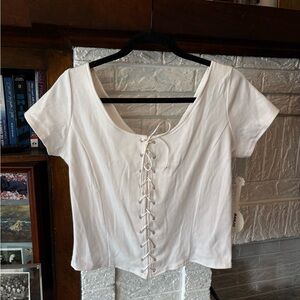 Banjo corset style t shirt white size L new w tags cottagecore